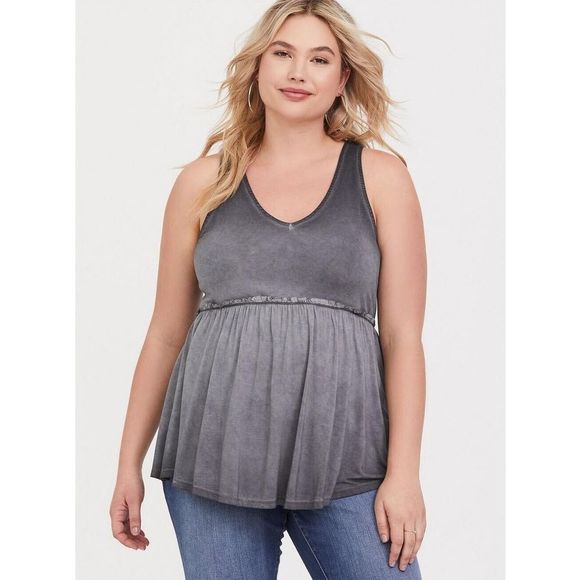 Torrid Women's Plus Sz 2 (2XL 18-20) Nine Iron Gray Lace-Up Babydoll Tank - Picture 10 of 12
